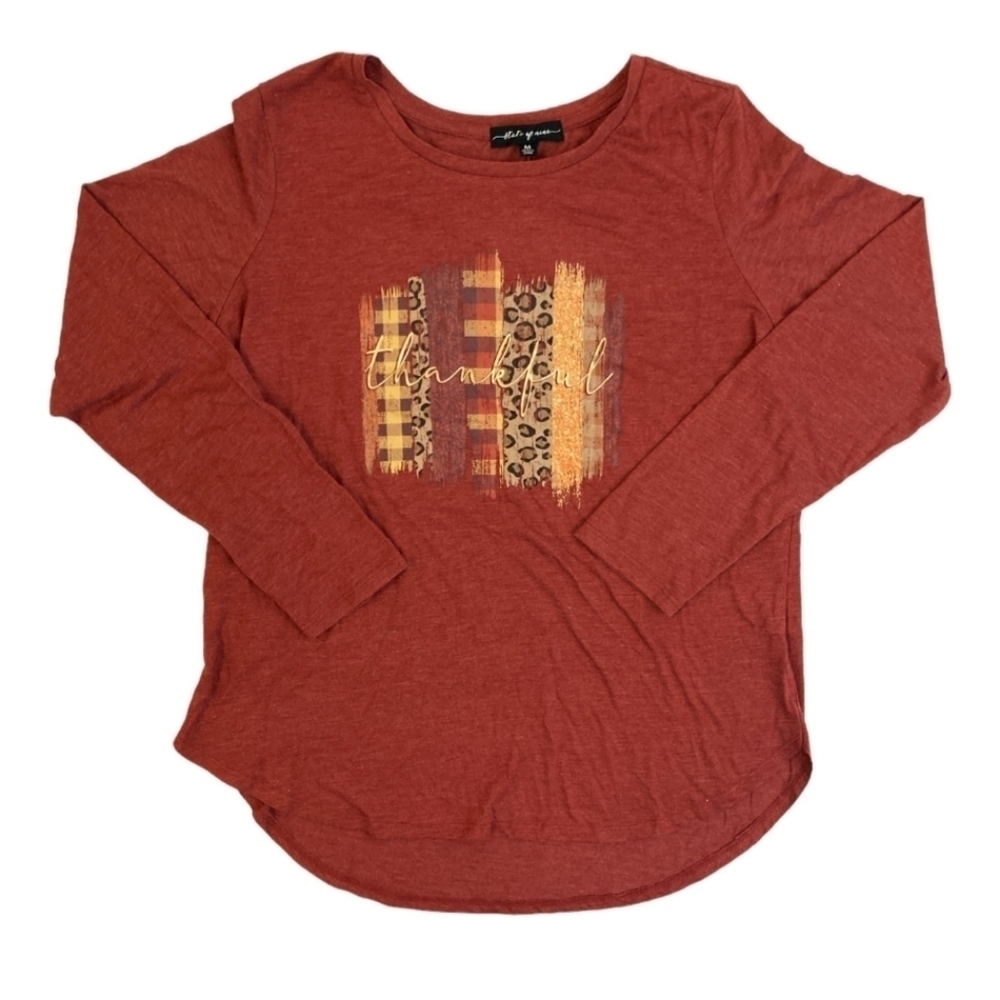 State of Mine Women's Rust Orange Fall Thankful Long Sleeve Tee Size XL